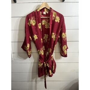 Vintage 1980s Victorias Secret Gold Crown Baroque Satin Short‎ Bathrobe Small